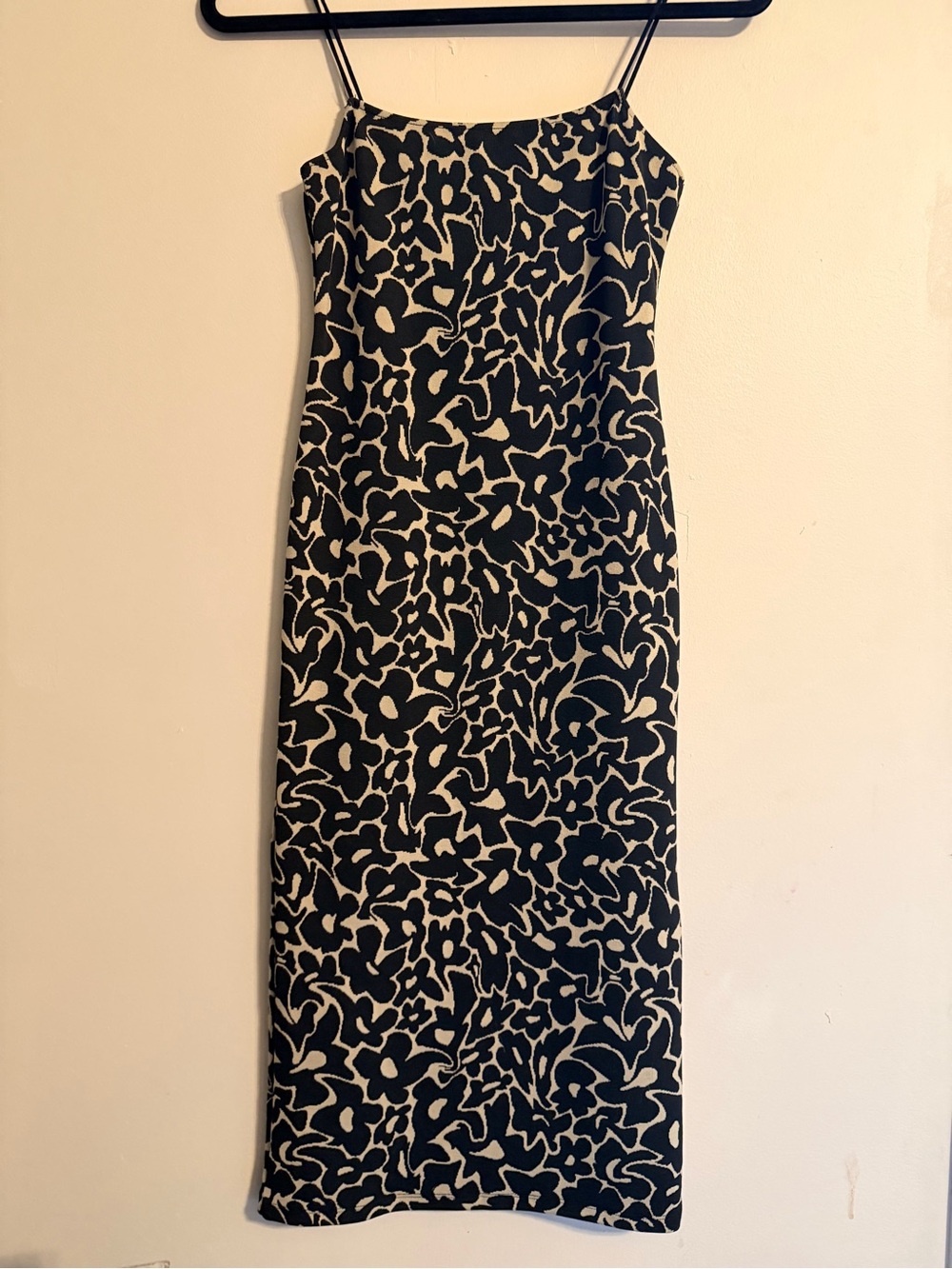 Zara Black and Cream Body Con Dress with Abstract Floral Print